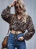 Bluse für Frauen Kaffee Braun Polyester V-Ausschnitt Lässig Leopardenmuster Langarm Tops