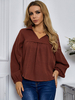 Bluse für Frauen Kaffee Braun Turndown Kragen Lässig Langarm Polyester Tops
