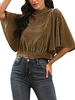 Bluse für Frauen Kaffee Brown Jewel Neck Halbarm Polyester Crop Tops