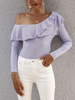Bluse für Frauen Lila One-Shoulder Rüschen Langarm Tops