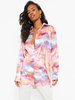 Bluse für Frauen Rosa Polyester Umlegekragen Stretch Casual Printed Buttons Long Sleeves Shirt