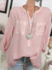 Bluse für Frauen Rosa V-Ausschnitt Langarm Casual Shirt