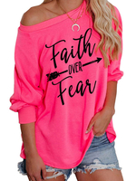 Bluse für Frauen Rose Letters Print Jewel Neck Lässig Langarm Lose Tops