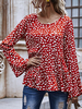 Bluse für Frauen Roter Juwelenhals Lässig bedruckte Plissee-Langarm-Oberteile