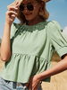 Bluse für Frauen Salbei Plissee Rüschen Jewel Neck Casual Kurzarm Polyester Oversized T-Shirt