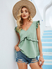 Bluse für Frauen Salbei Polyester V-Ausschnitt geschichtet Lässig Plissee Rüschen Ärmelloses Sommer T-Shirt
