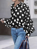 Bluse für Frauen Schwarz Polka Dot Turndown Kragen Lässig Langarm Polyester Shirt