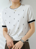 Bluse für Frauen Schwarz Polyester Jewel Neck Casual Polka Dot Kurzarm Tops