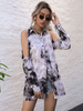 Bluse für Frauen Split Color Tie Dye Umlegekragen Klassische Lange Ärmel Polyester Hemdkleid