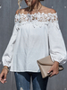 Bluse für Frauen Weiß Offene Schulter Spitze Bateau Neck Sexy Langarm Polyester Baumwolle Tops