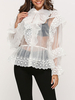 Bluse Für Frauen Weiß Transparente Schleifen Verzierter Kragen Retro Long Sleeves Organza Tops