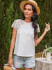 Bluse für Frauen Weiß Unregelmäßige Spitze Ausschnitt Juwelenhals Lässig Kurzarm Polyester Sommer T-Shirt