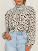 Bluse für Frauen Weißer Polyester-Juwelenhals Lässige Oberteile mit Leopardenmuster und langen Ärmeln