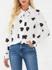 Bluse für Frauen Weißer Polyester-Stehkragen Geschichtet Lässig Geometrische Schnürung Langarm Tops