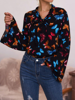Bluse für Frauen Weißer V-Ausschnitt Lässig Langarm Polyester Tops