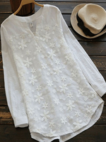 Bluse für Frauen Weißer V-Ausschnitt Lässige Langarm-Polyester-Oberteile