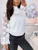 Bluse für Frauen White Jewel Neck Long Sleeves Polyester Tops