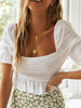 Bluse Frauen White Square Neck mit kurzen Ärmeln Tops