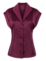 Bluse Polyester 2020 mit V-Ausschnitt und umgeschlagenem Design und Knöpfen
