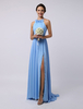 Bodenlang High-Split-Halter a-line drapiert Chiffon Brautjungfer Kleid