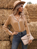 Body Khaki Lange Ärmel V-Ausschnitt Klassischer Polyester Damen Body Body
