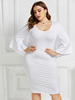 Bodycon Kleid für Damen in Übergröße Jewel Neck Batwing 3/4-langes Ärmel-Polyester-Weiß-Midi-Bleistiftkleid mit Ärmeln