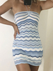 Bodycon Kleider Baby Blue Stripes Muster Ärmelloses Schnür-Casual Halfter Asymmetrisches Etuikleid