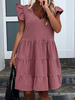 Bodycon Kleider Backstein Red Polka Dot Kurzarm Casual V-Ausschnitt Etuikleid