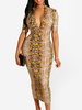 Bodycon Kleider Bedruckt Gelb V-Ausschnitt Tier Bedruckt Sexy Kurzarm Bleistiftkleid