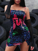 Bodycon Kleider bedruckt schwarze Träger Hals rückenfrei sexy ärmelloses Bleistiftkleid
