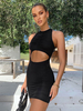 Bodycon Kleider Black Jewel Neck Ausgeschnittenes rückenfreies ärmelloses sexy Bleistiftkleid