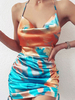 Bodycon Kleider Blau Ärmellose Faltenriemen Hals Backless Polyester Etuikleid Sexy Cami Kleid