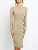 Bodycon Kleider Deep Apricot Jewel Neck Lässig Langarm Bleistiftkleid