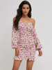 Bodycon Kleider für Frauen Blumendruck Rosa trägerloses böhmisches Langarm-Bleistiftkleid