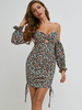 Bodycon Kleider für Frauen Blumendruck Schwarzes trägerloses böhmisches Langarm-Bleistiftkleid