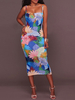 Bodycon Kleider gedruckt Teal Stretch Speghetti Sexy Bleistiftkleid