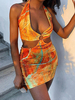 Bodycon Kleider Gelb Blumendruck Muster V-Ausschnitt Rückenfrei Ärmellos Sexy Bleistiftkleid