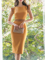 Bodycon Kleider Gelbes ärmelloses Split Jewel Neck Etuikleid