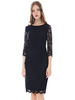 Bodycon Kleider Half Sleeves Jewel Neck Lace Polyester Slim Fit Kleid Etuikleid Schwarzes Bleistiftkleid