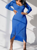 Bodycon Kleider Hellrosa Langarm Fransen Lässig V-Ausschnitt Unregelmäßig Slim Fit Kleid Etuikleid