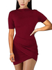 Bodycon Kleider in Burgund Kurzarm Juwelenhals Polyester Etuikleid