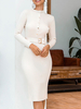 Bodycon Kleider Jewel Neck Langarm Knöpfe Casual Apricot Pencil Dress Sweater Dress