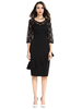 Bodycon Kleider Jewel Neck Rüschen Halbarm Lässig Schwarz Bleistiftkleid