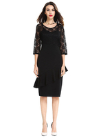 Bodycon Kleider Jewel Neck Rüschen Halbarm Lässig Schwarz Bleistiftkleid
