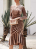 Bodycon Kleider Kaffee Braun V-Ausschnitt Klassisch Langarm Unregelmäßig Saum Wickel Bleistiftkleid