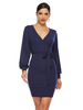 Bodycon Kleider Marineblau Schnürung mit V-Ausschnitt Asymmetrisch Lässig Langarm Bleistiftkleid