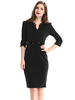 Bodycon Kleider Marineblau V-Ausschnitt Knöpfe Halbarm Sommer Midi Bleistiftkleid