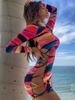 Bodycon Kleider Oragnge Rot bedruckte lange Ärmel ausgeschnitten Sexy High Collar Unregelmäßiges Etuikleid