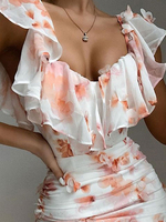 Bodycon Kleider Orange Bedruckt Ärmelloses Plissee Boyfriend Trägerloses Slim Fit Kleid Etuikleid