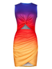 Bodycon Kleider Orange Ombre Ärmellose Split Front Casual Jewel Neck Asymmetrisches Midikleid Etuikleid